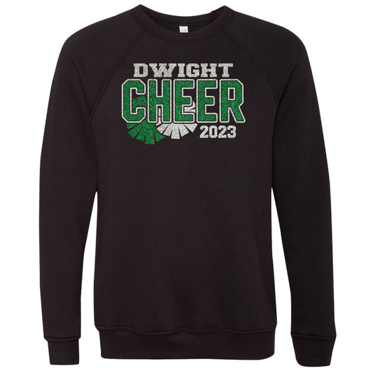 Dwight Cheer Glitter Print Bella+Canvas Raglan Crewneck Sweatshirt